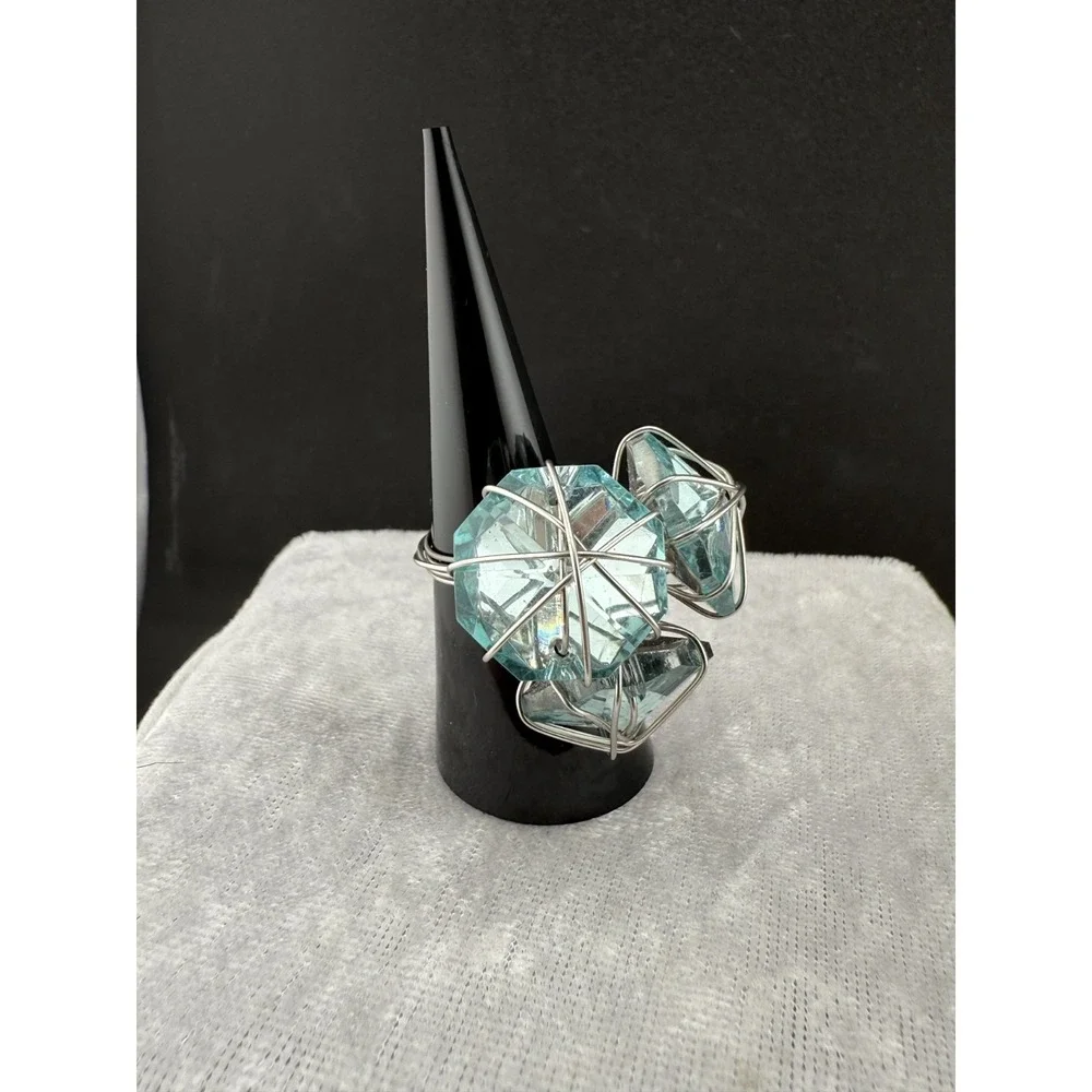 Light‎ Blue Ring Wire Cluster Cocktail Rhinestone 6